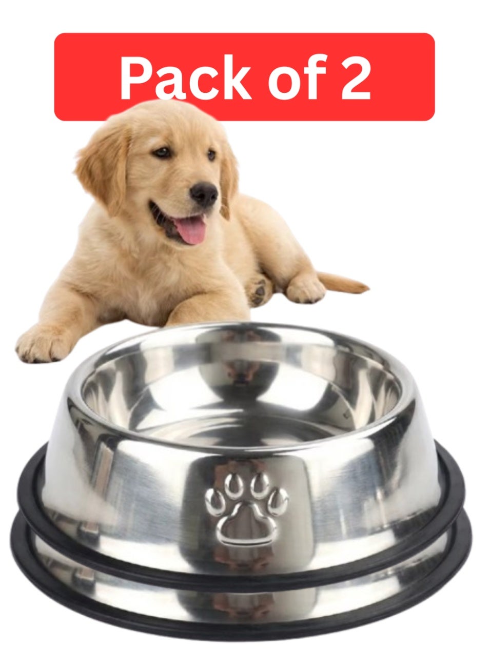 Pack of 2 Stylish Stainless Steel Dog Bowls - Rust-Resistant, Easy to Clean, and Perfect for Hygienic Feeding of Your Canine Companion